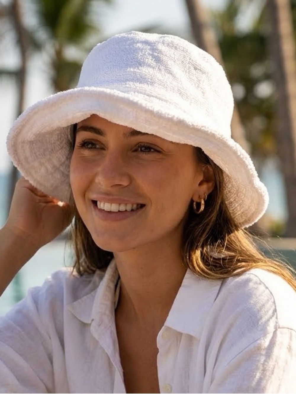 Freya Pampas Terry Bucket Hat White